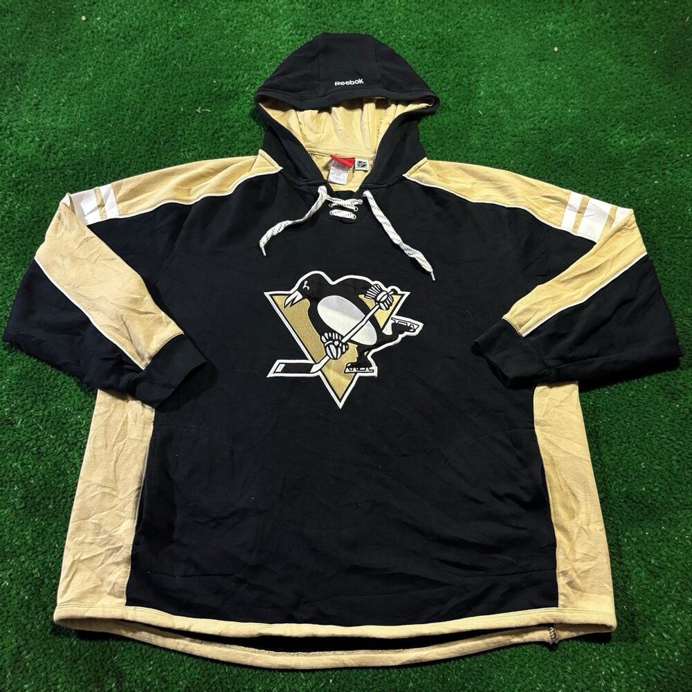 Reebok NHL Pittsburgh Penguins Lacer Hoodie Jersey Sweatshirt Mens 2XL Black